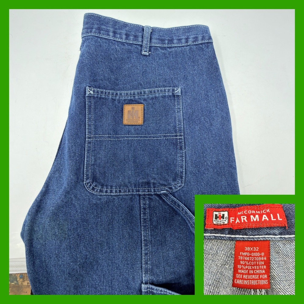 McCormick Farmall International Harvester Carpenter Jeans Mens 38x32 Denim Blue